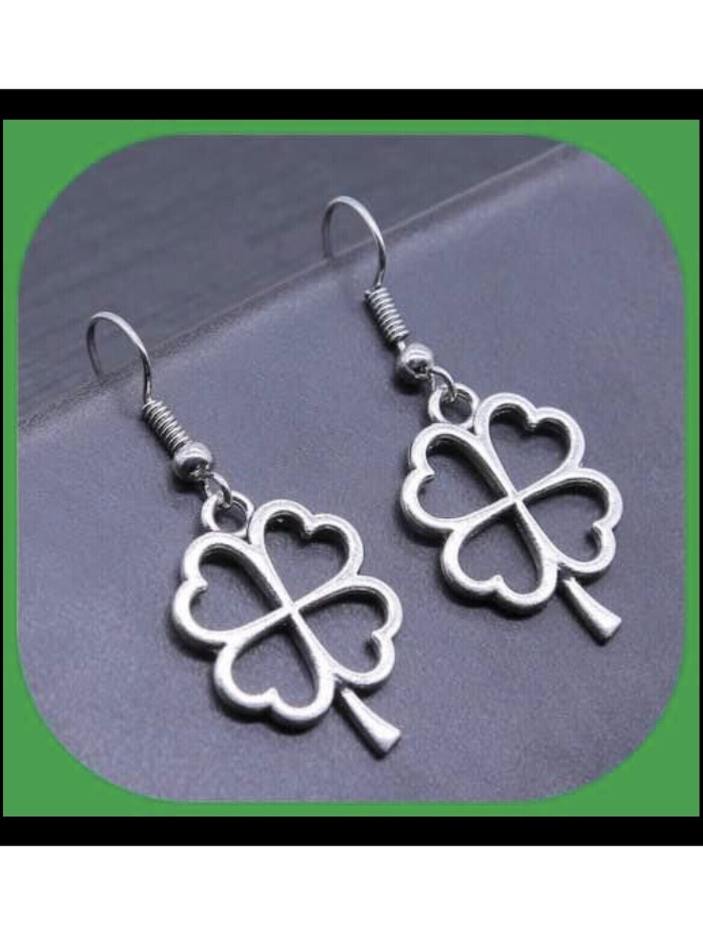 Heart Clover Leaf Shamrock ☘️ Silver Hook Earrings